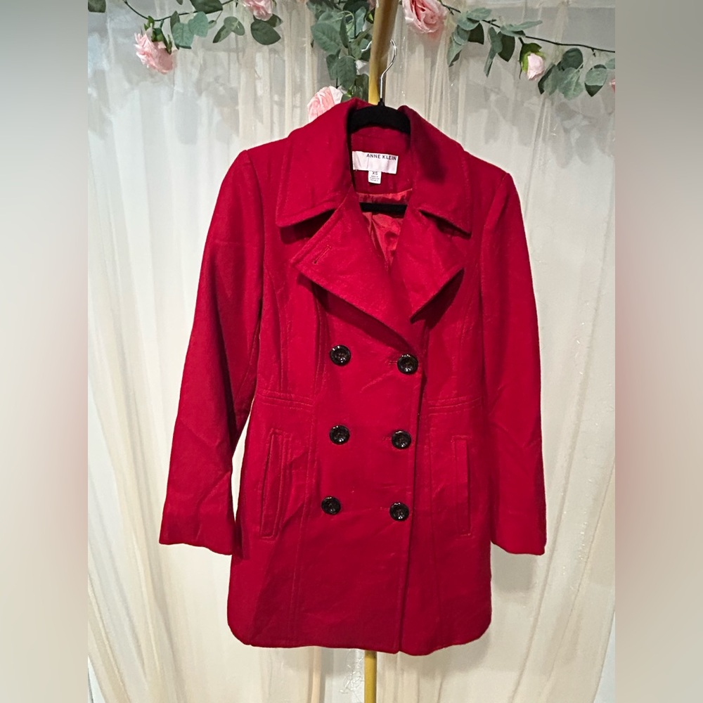 Anne Klein Vibrant Red Double-Breasted Peacoat